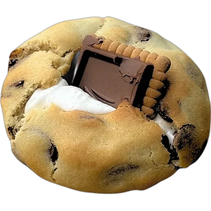 Cookie S'more da Cookies com Amor com chocolate derretido e marshmallow.