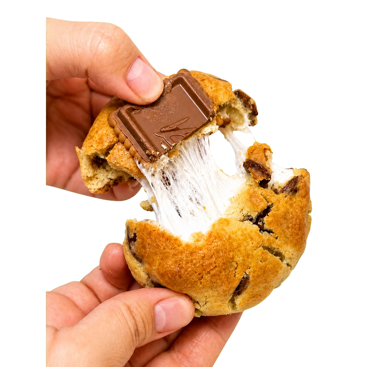 Cookie S’more partido mostrando o marshmallow
