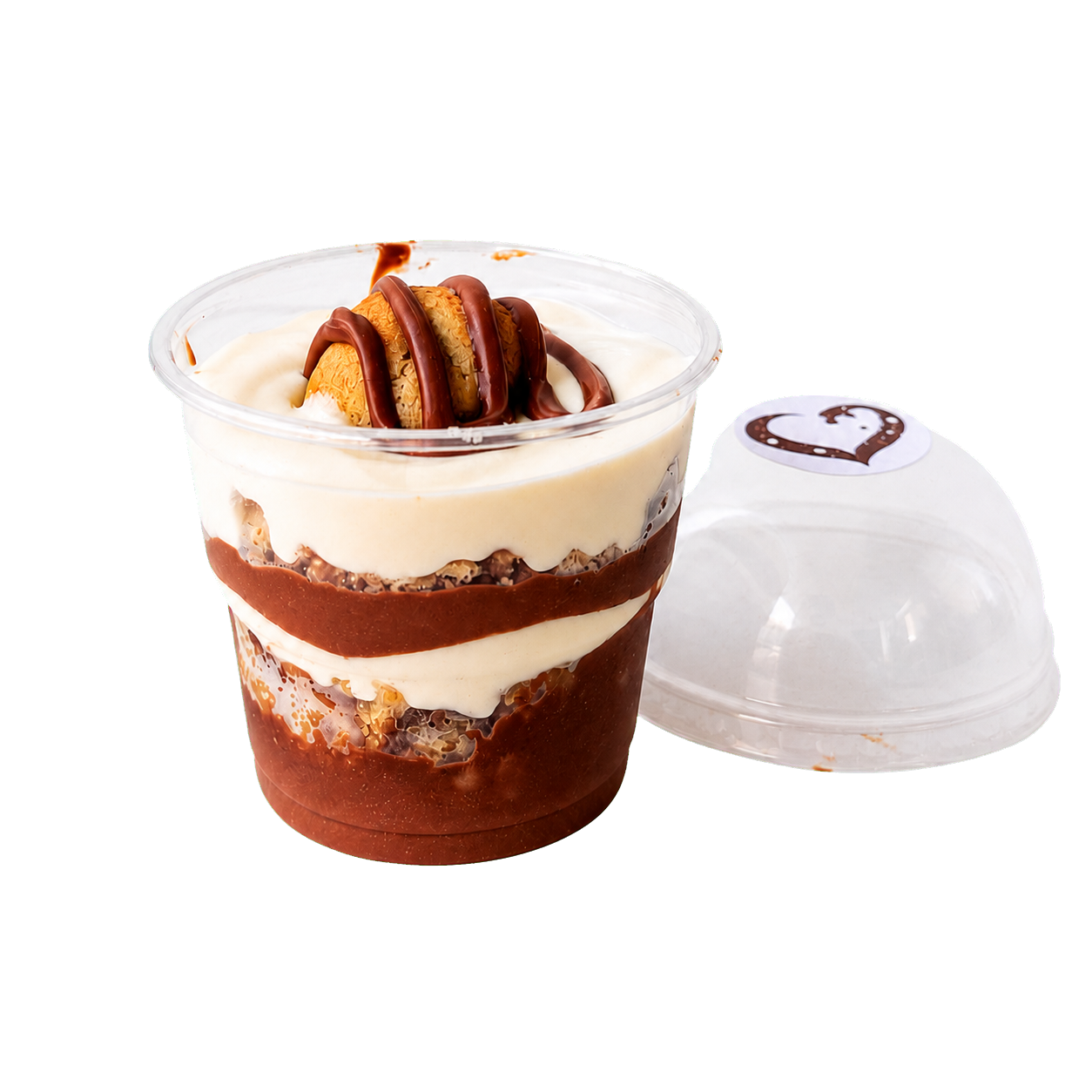 Copo Cookie da Felicidade com camadas de cookie, creme e chocolate